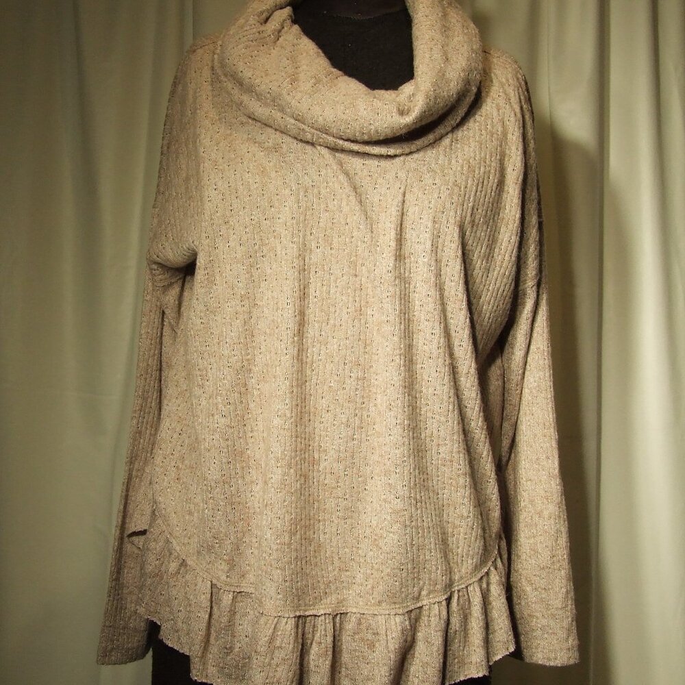 New Anthropologie Maeve Beige Ruffled Cowl Neck Pullover Lightweight Sweater Wom